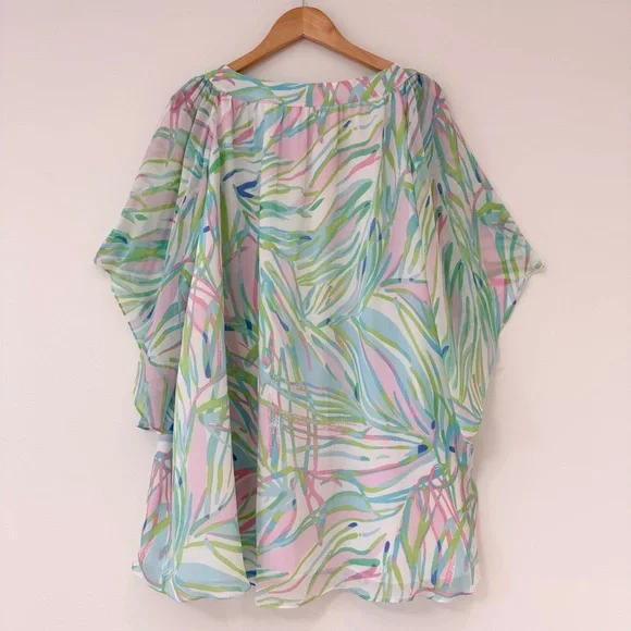 Lilly Pulitzer Silk Marietta Caftan Mini Dress in Salute Print Bell Sleeve Sz M - Picture 9 of 16